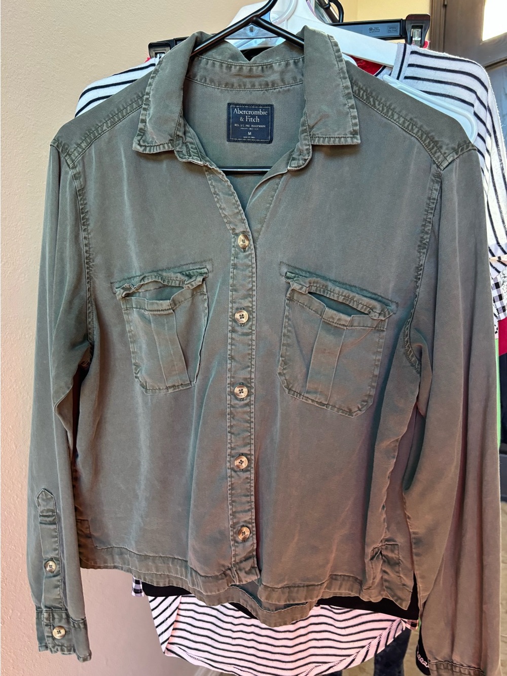 Abercrombie & Fitch Olive Green Casual Button-Up